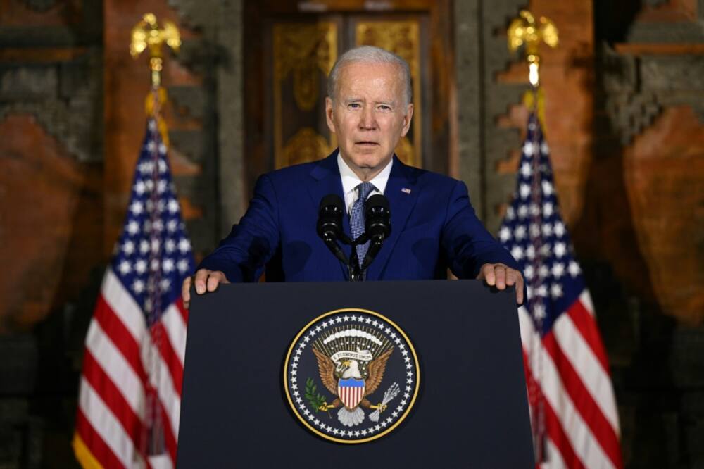 US President Joe Biden holds a press conference on the sidelines of the G20 summit in Nusa Dua on the Indonesian resort island of Bali, November 14, 2022