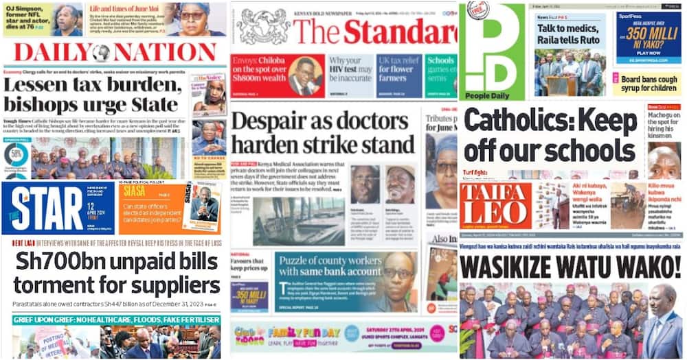 Kenyan newspapers review on Friday, April 12.