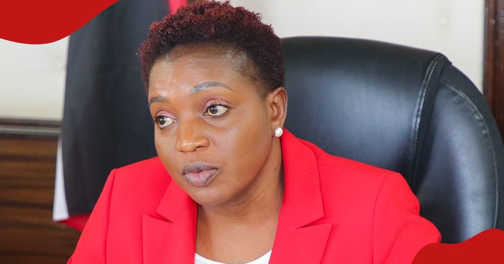 Health Cabinet Secretary Susan Nakhumicha speaking at her office on March 20.
