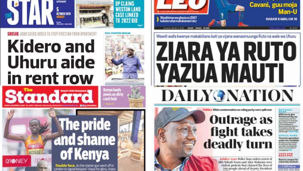 Kenyan newspapers review for October 5: President Uhuru's PA Jomo Gecaga unable to pay KSh 950k rent areas