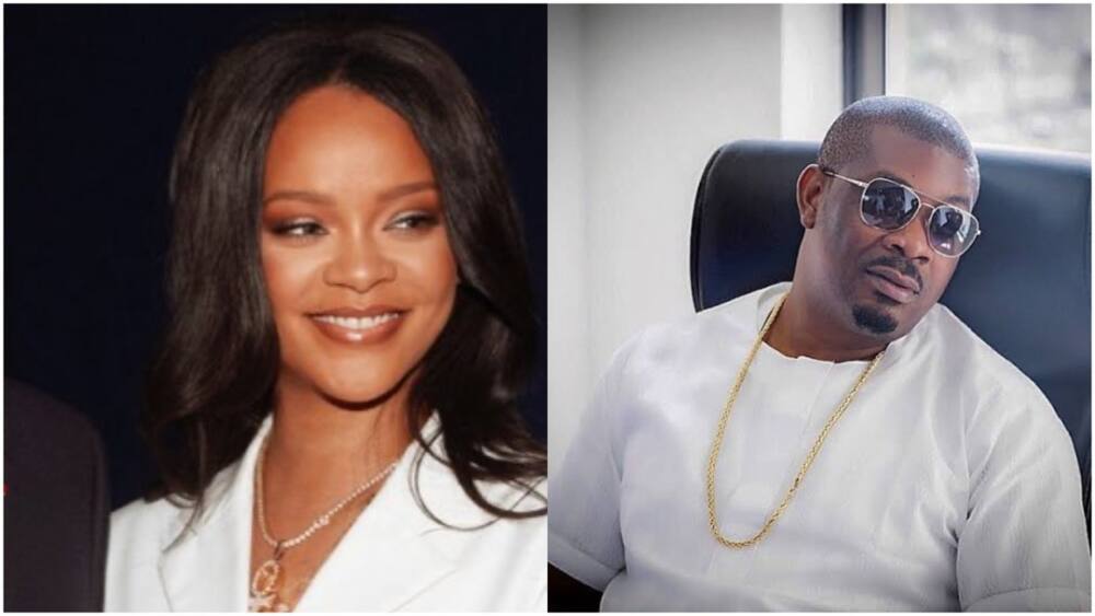 Don Jazzy reacts to report that Rihanna is happy in relationship with Asap Rocky. Photo: L-Rihanna, R-Don Jazzy
Source:UGC