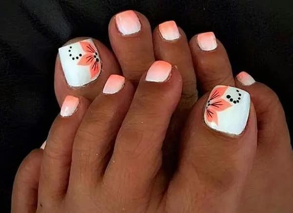 White with peach ombre nail design