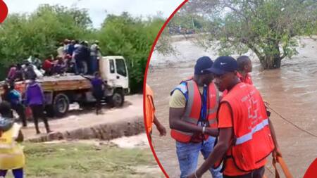Kenya Red Cross Rescuers Save 7 People Swept in Makueni River on Sand Truck