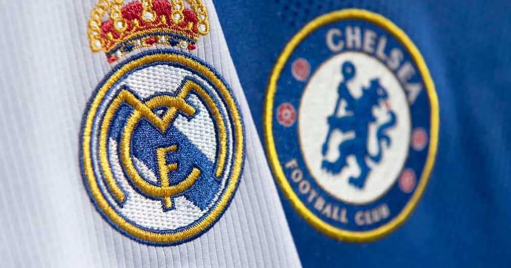 A collage photo of Real Madrid and Chelsea logos depicting a clash between the two football teams. Photo: Skysports.