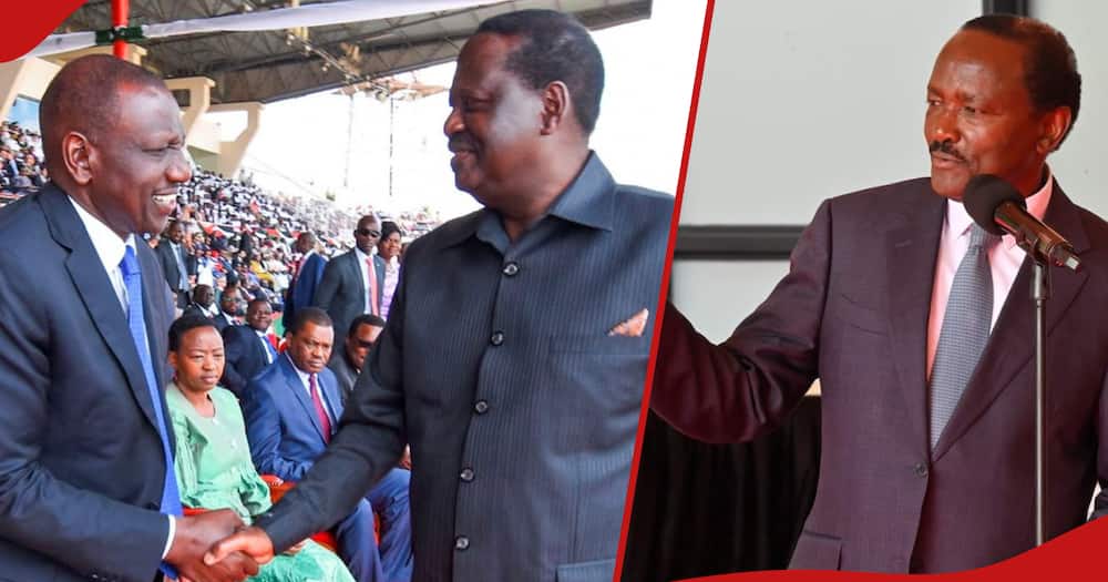 William Ruto and Raila Odinga (left frame). Kalonzo Musyoka (right frame). Kalonzo warned the duo of ruining NADCO report.