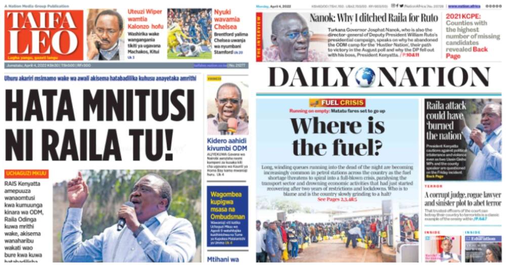 Kenyan Newspapers Review For April 4: President Uhuru Kenyatta said he would not reverse his decision to partner with ODM leaer Raila Odinga.