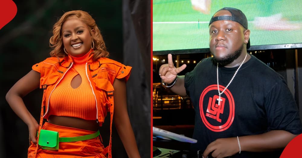 Amina Abdi Rabar is smiling in the left frame and in the right frame DJ Joe Mfalme is performing at an entertainment spot.