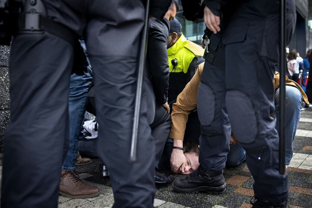It was the second day of protests during Macron's state visit to the Netherlands