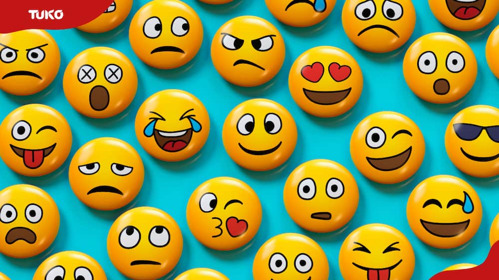 Emoji badges on a blue background.