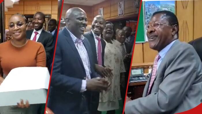 Moses Wetang'ula Blushes, Smiles Nervously as MPs Surprise Him with Birthday Cake in Office
