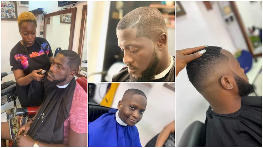 Nigerian female barber gives cool haircuts to clients in Lagos, her amazing skill breaks the internet