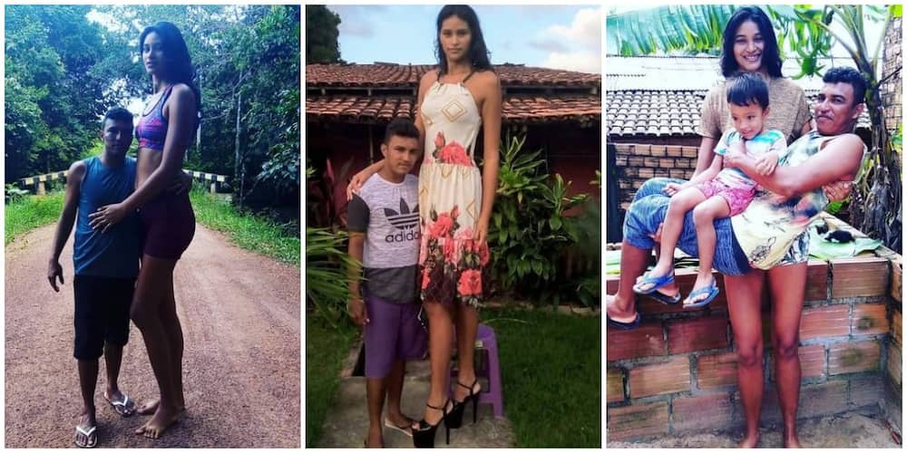 Pretty 26-Year-Old 'Brazil Tallest Woman' Weds Man Who is a Foot Shorter, Carries Hubby and Son in Cute Photo