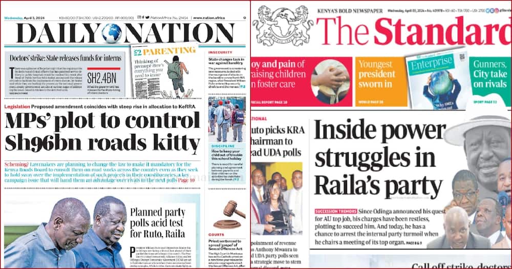 Headlines for Daily Nation and The Standard newspapers.