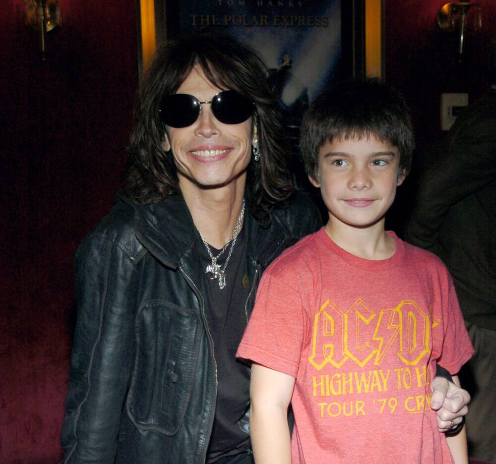 Steven Tyler & son Taj, wife Teresa, daughters Chelsea and Mia