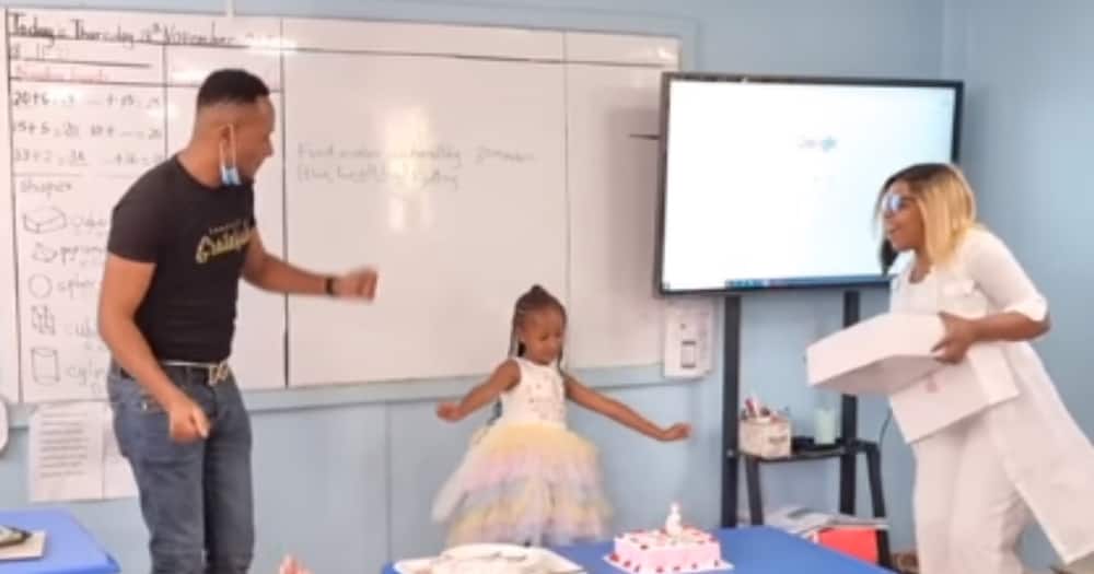 Size 8, Hubby DJ Mo hold small party for daughter at her school.