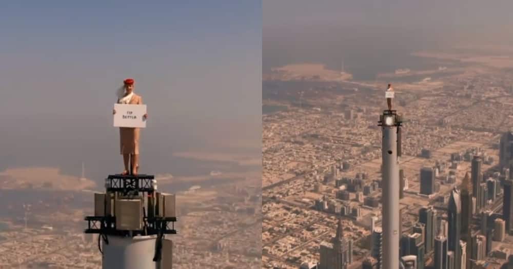Emirates flight attendant was at the highest point of the Burj Khalifa.