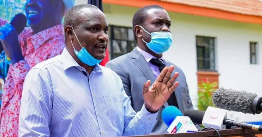 Suba South MP John Mbadi (l) speaking at a past press conference.