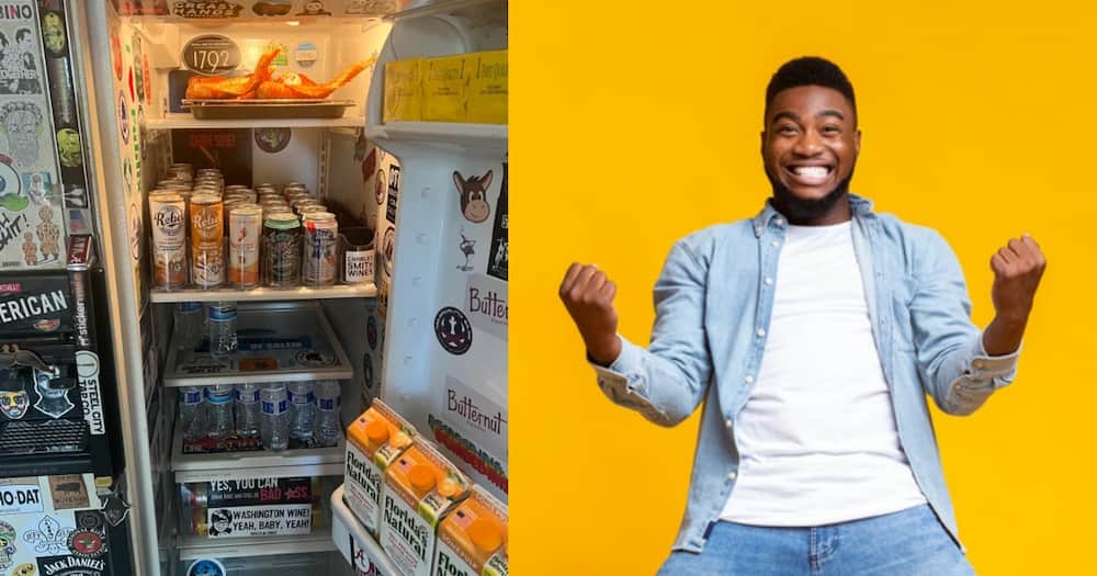 A man got excited with wife leaving so he stocked the fridge with his drinks. Photo: Adobe Stock, @u/The_Voski/Reddit.