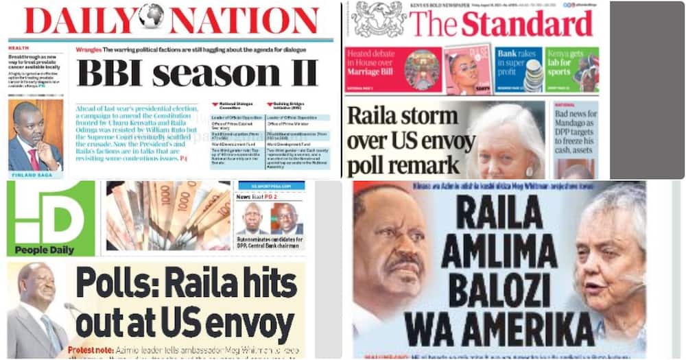 Kenyan newspaper headlines for Friday, August 18.