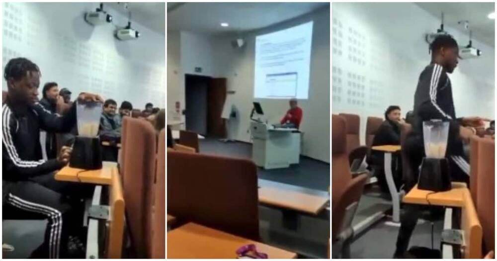 Oyinbo lecturer's reaction to black student using blender to interrupt his class goes viral