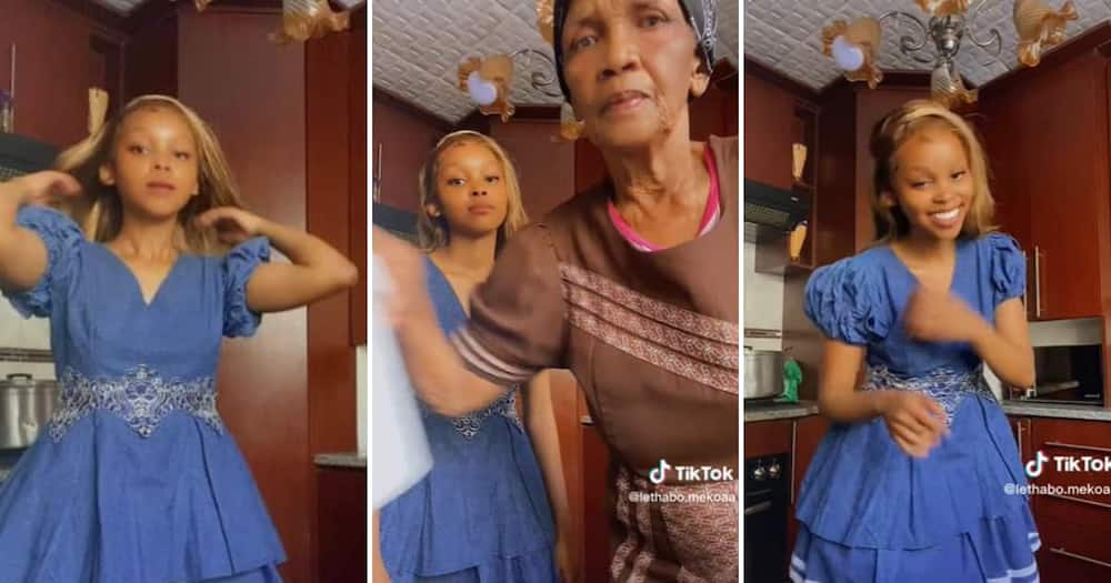TikTok user @lethabo.mekoaa shared a video of her trying to record a dance challenge and her gogo getting in the way