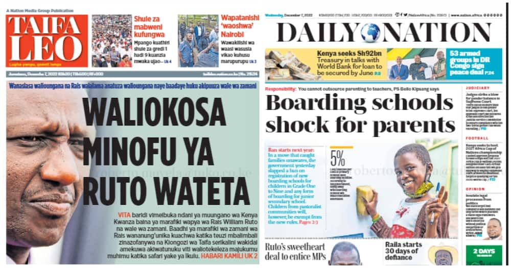 Kenyan Newspapers Review For Wednesday December 7 Disquiet In Ruto S Gov T As Allies Blame President Tuko Co Ke