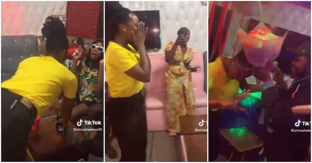 Nigerian man proposes to wiatress, proposal inside club, waitress gets proposal