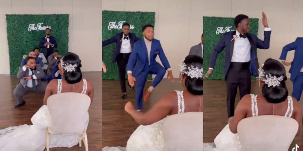 Groom, attendant dances for bride in amazingly choreographed moves.