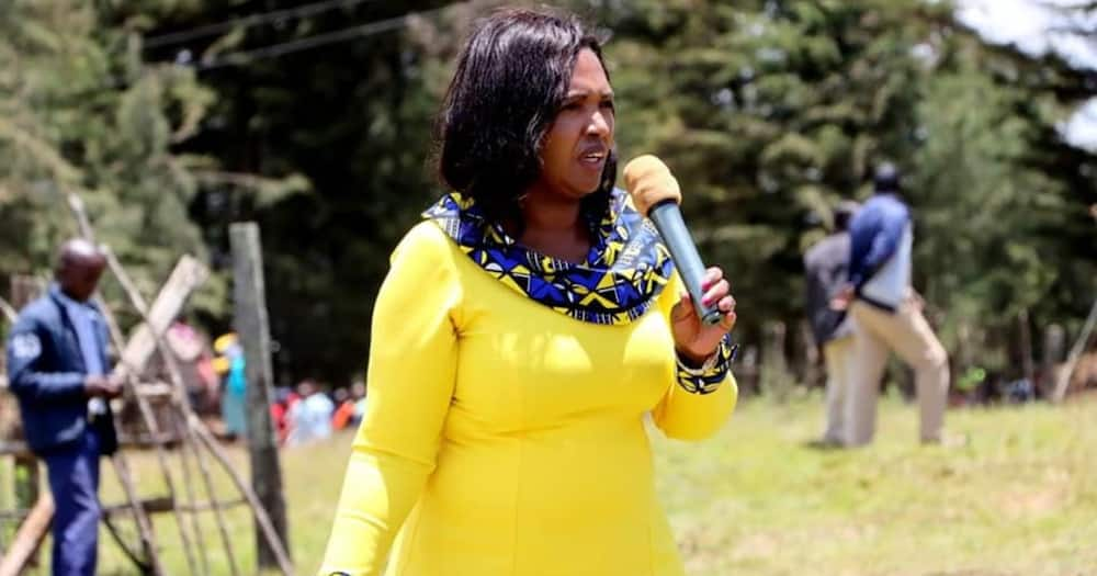 Keroche CEO Tabitha Karanja speaks at a rally.