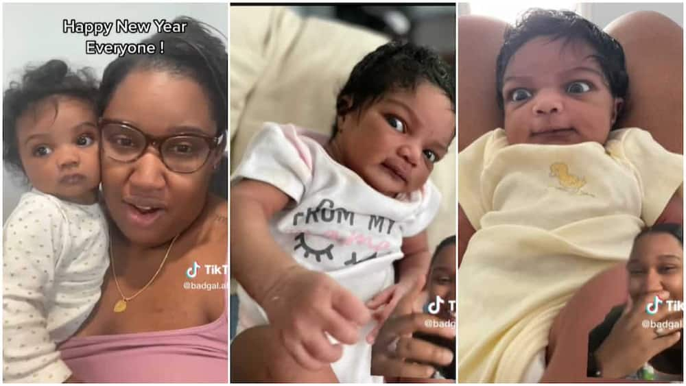 Mother and her pretty kids/woman shared baby's old photos.