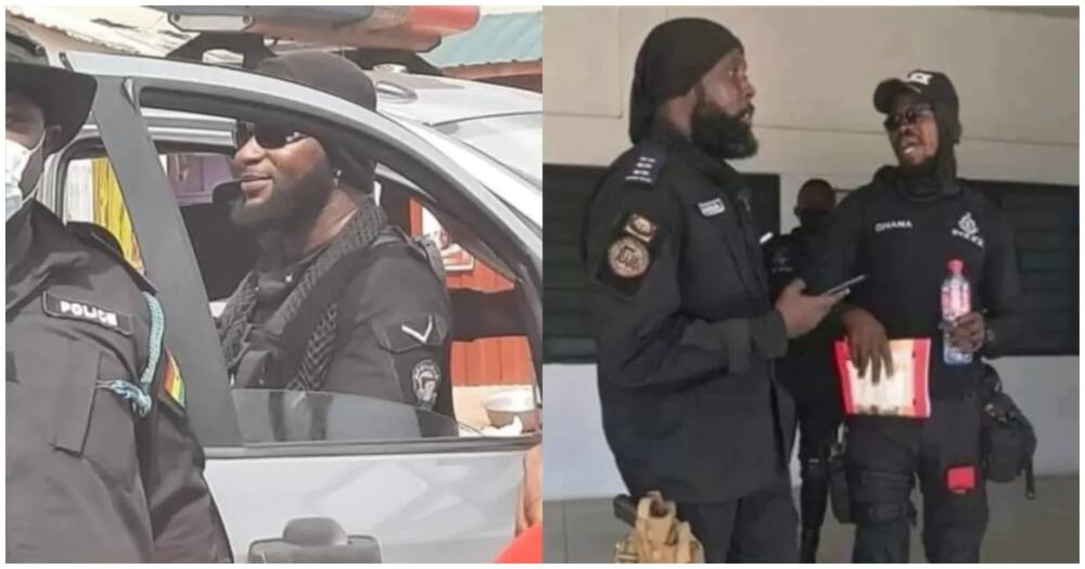 Photos of Ghanaian police officers in uniform wearing beard & earrings cause stir online
Source: Facebook, Odadee King Nobert