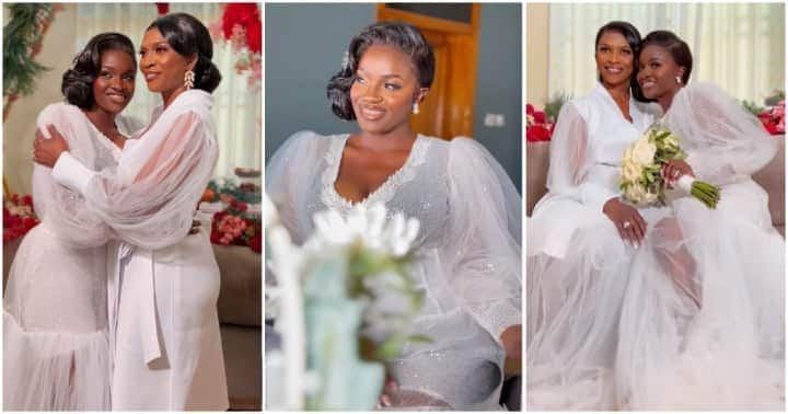 Mother-daughter glow in all-white dresses