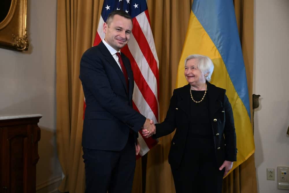 US Treasury Secretary Janet Yellen meets Ukraine's Finance Minister Sergii Marchenko in Washington, DC, on October 11, 2022
