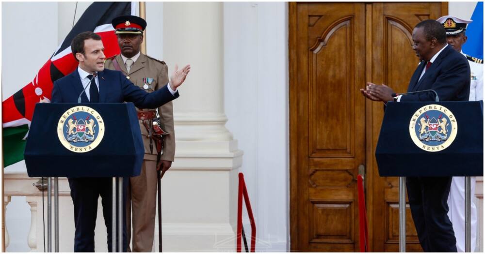 Emmanuel Macron and Uhuru Kenyatta.