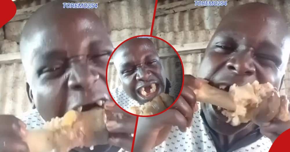 TikToker Toremo amused netizens with his video struggling to chew meat on a bone.