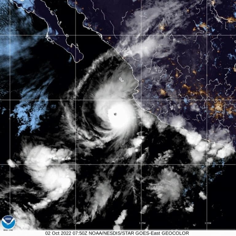 Hurricane Orlene hurtles towards Mexico, in a handout satellite image provided by the National Oceanic and Atmospheric Administration on October 2, 2022