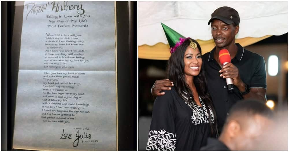 Julie Gichuru showed off a letter she gave her hubby on their wedding day. Photo: Julie Gichuru.