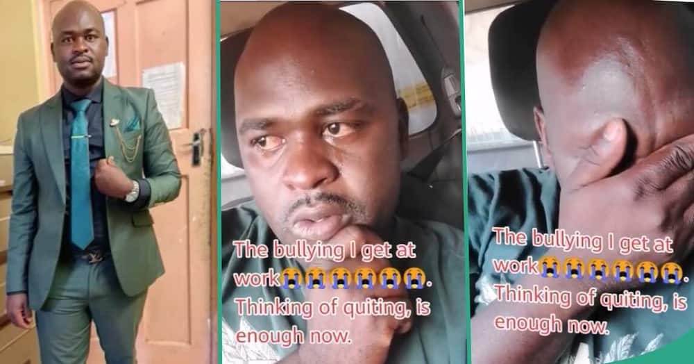 Man weeps in car like a kid, express sadness over how he's treated at work.