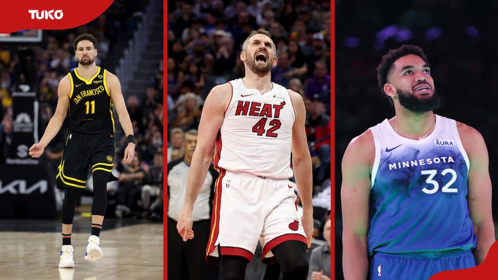 NBA players Klay Thompson, Kevin Love and Karl-Anthony Towns