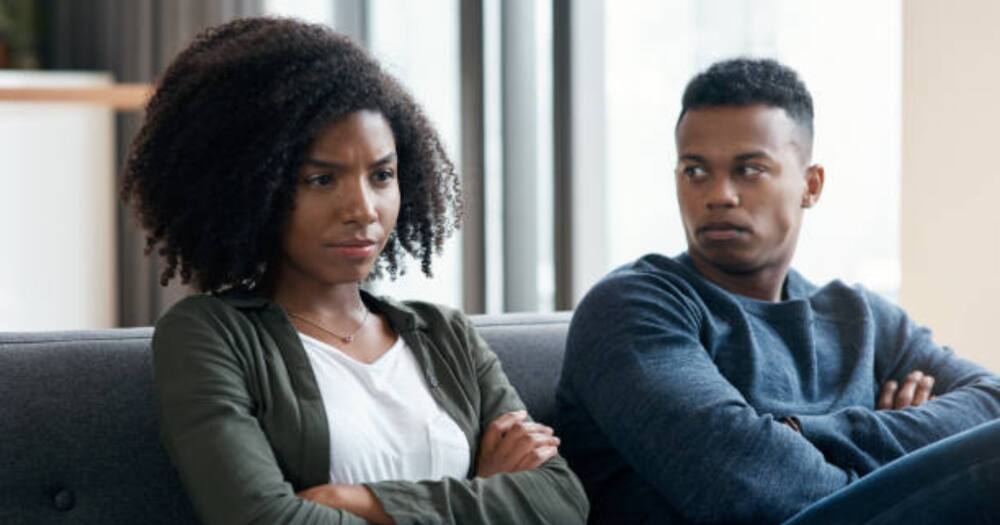 Woman upset with her husband over her mother-in-law's interference. Photo used for illustration purposes.