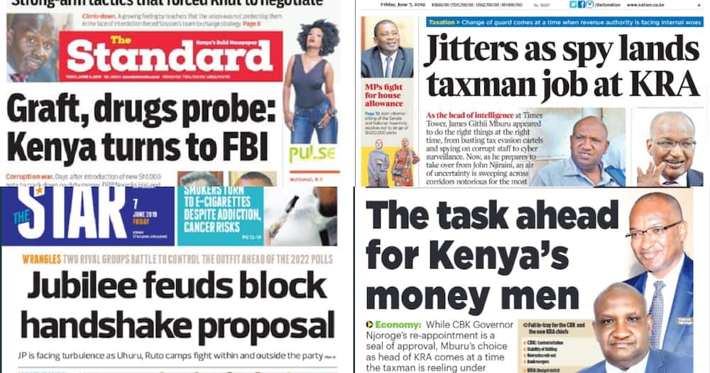 Kenyan Newspapers Review for June 7: Fear, anxiety among staff as Uhuru appoints top spy to lead KRA