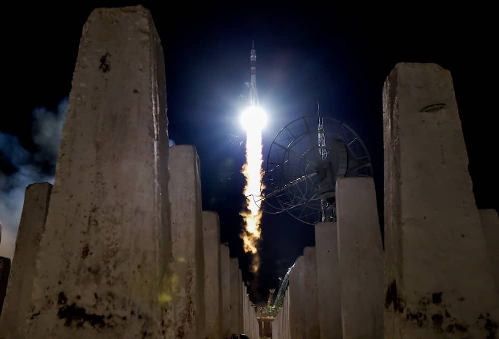 Russia's Soyuz MS-13 spacecraft carrying  members of the International Space Station launches from Kazakhstan in July 2019