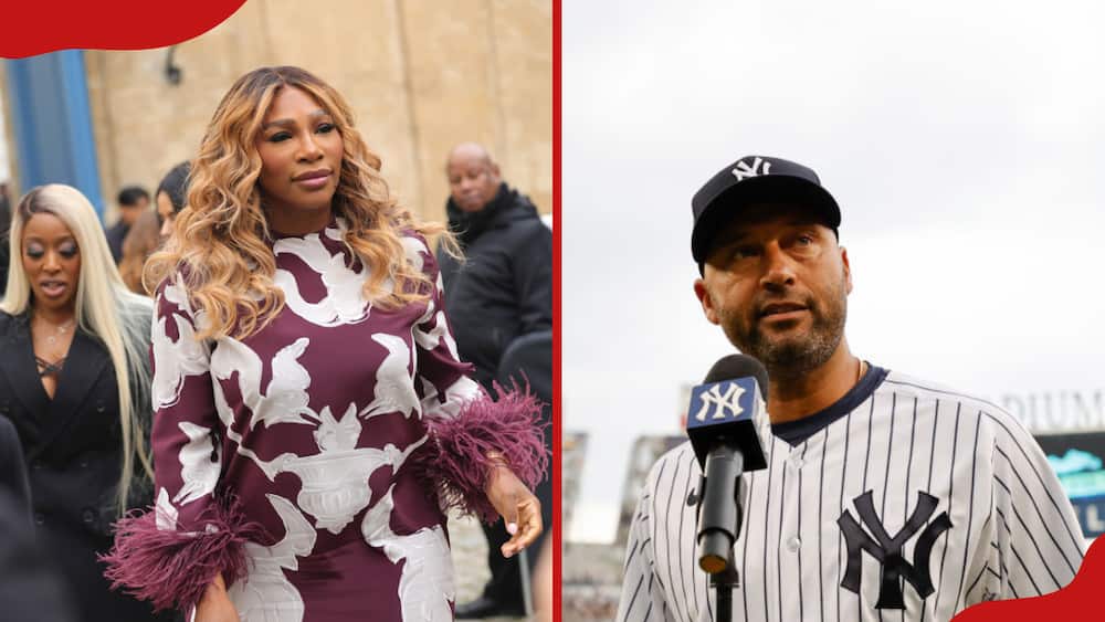 Serena Williams attending the Valentino Womenswear Fall and Derek Jeter speaks at Old-Timers' Day at Yankee Stadium