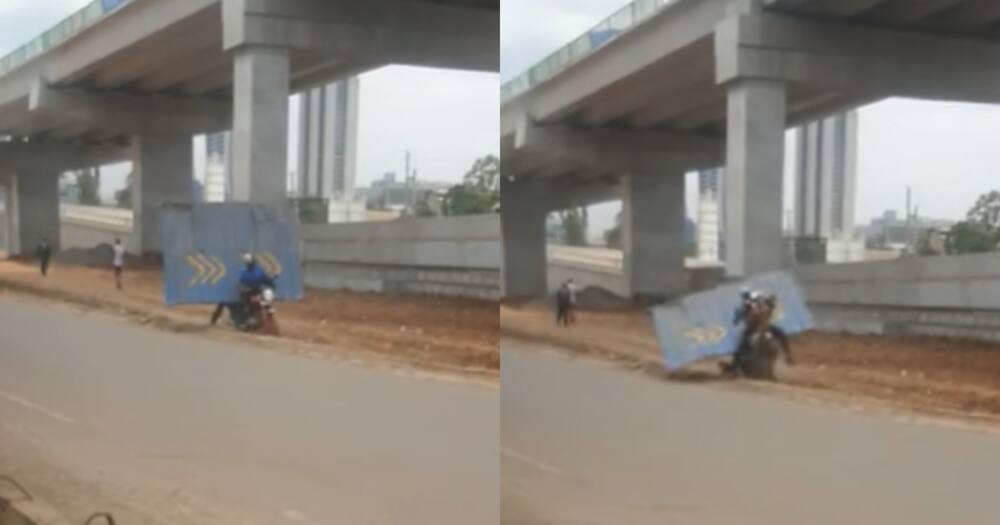 Men vandalising Nairobi Expressway. Photo: Jeff Kuria.