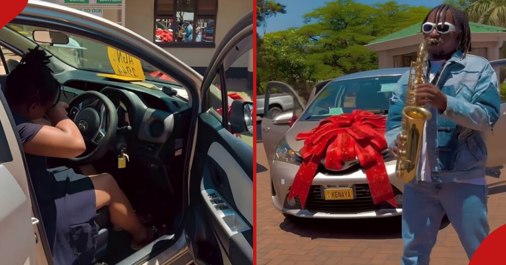 Denilson Musekiwa (r) gifted his wife a new car as push gift present.