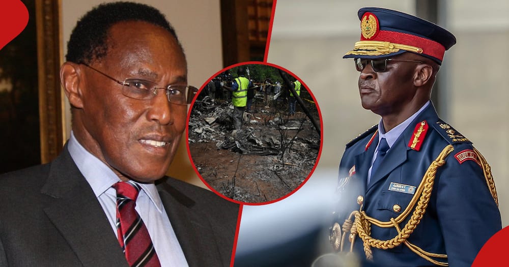 George Saitoti (left frame) and General Francis Ogolla (right frame) They died in plane crashes.