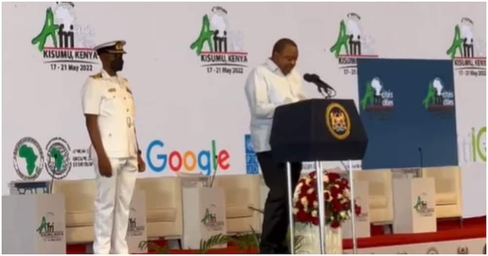 President Uhuru Kenyatta speaking during the opening of Africities Summit 2022 in Kisumu on May 17, 2022.