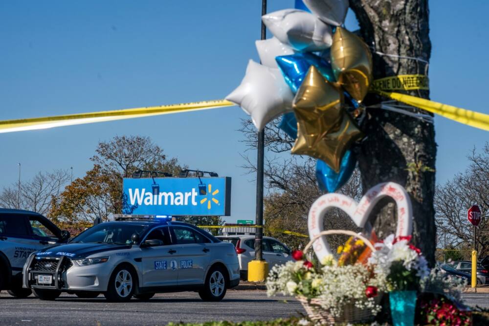 A memorial at the site of a fatal shooting in a Walmart in Chesapeake, Virginia -- the assault came two days before Thanksgiving, the quintessential American family holiday