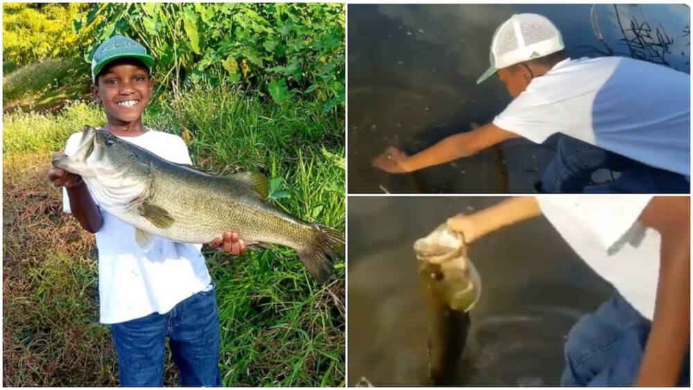 Viral video Shows Moment Kid Returns Big Fish he Caught back to the River, People Say he's not Hungry