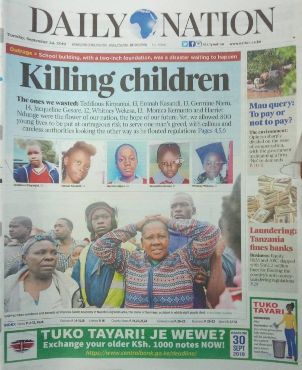 Kenyan newspapers review for September 24: Precious Talent School held prayer day for KCPE candidates on Sunday